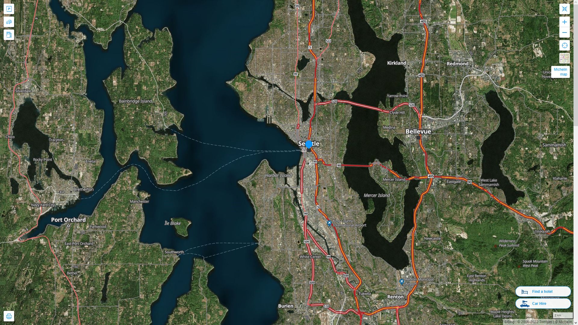 Seattle Washington Highway and Road Map with Satellite View